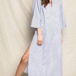 Petite Plume Women's Twill Caftan in Navy French Ticking, NWT, Size Medium